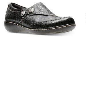 Clarks Black Textured Leather Slip-Ons